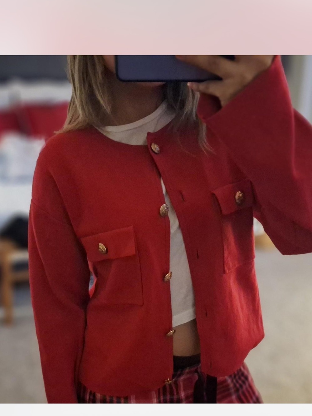 H&M Knit Red Gold Button Cardigan NWT